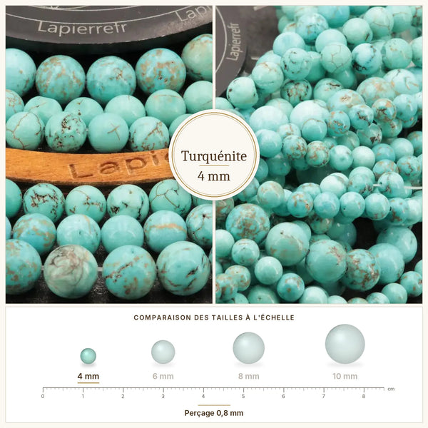 Petites perles bleu turquoise veinées de brun en turquénite 4 mm