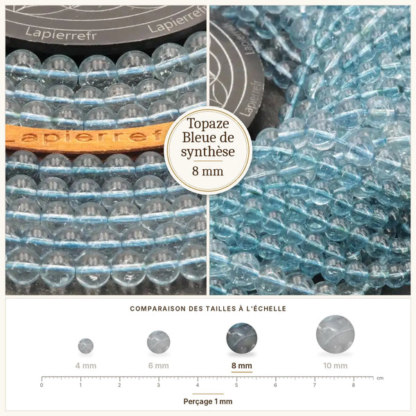 Perles bleu clair en topaze bleue de synthèse de 8 mm