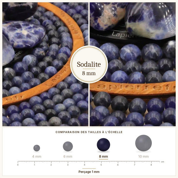 Perle bleue veinée de blanc, sodalite naturelle 8 mm