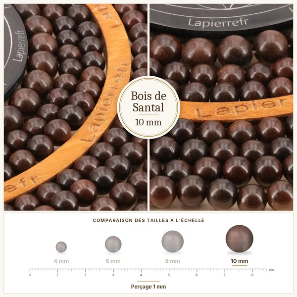 Grosses perles marron en bois de santal de 10 mm