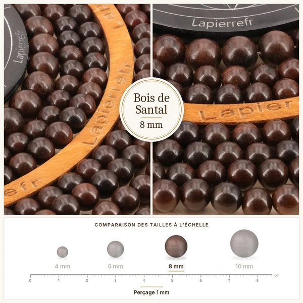 Perles marron en bois de santal de 8 mm, parfum boisé