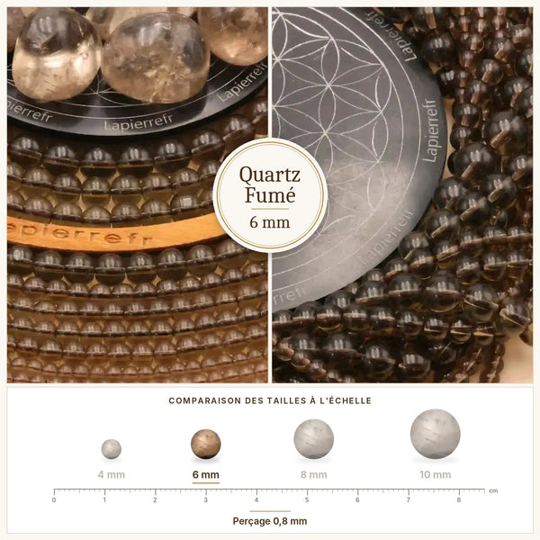 Perles brunes et grises de quartz fumé, diamètre 6 mm