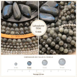 Perles Labradorite Grise 6 mm en pierre naturelle, Qualité AA+