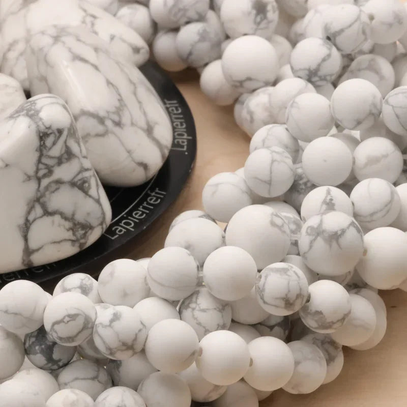 Perle de howlite mate 4 mm en pierre naturelle