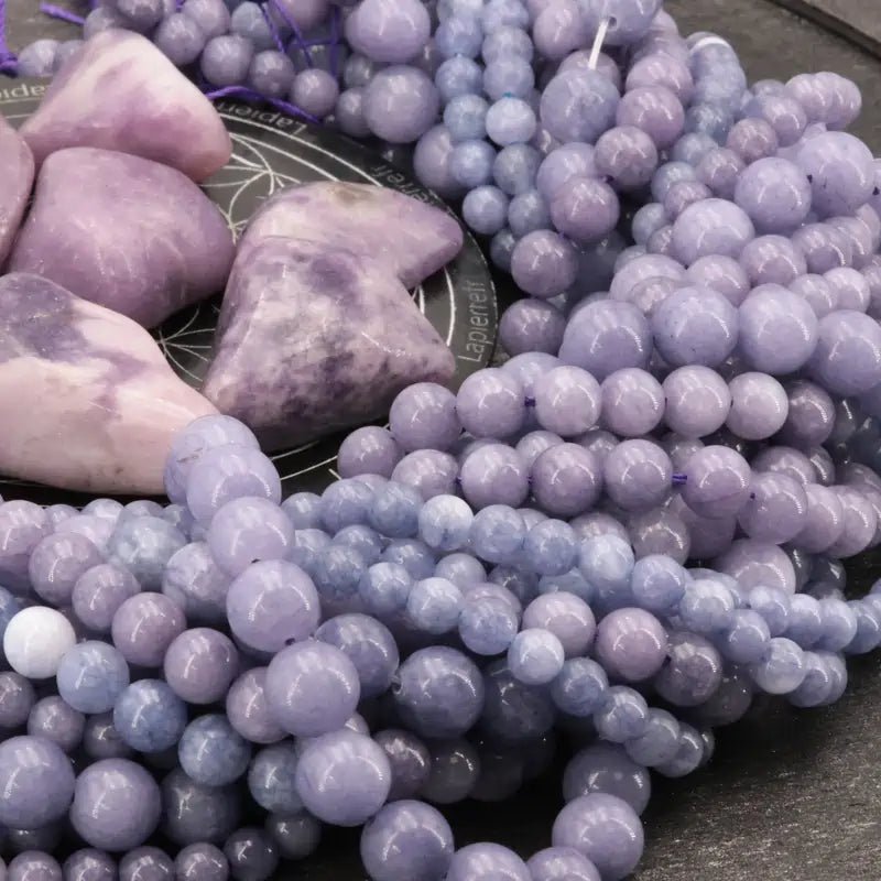 Perle de lithothérapie en calcédoine mauve, diamètre 10 mm