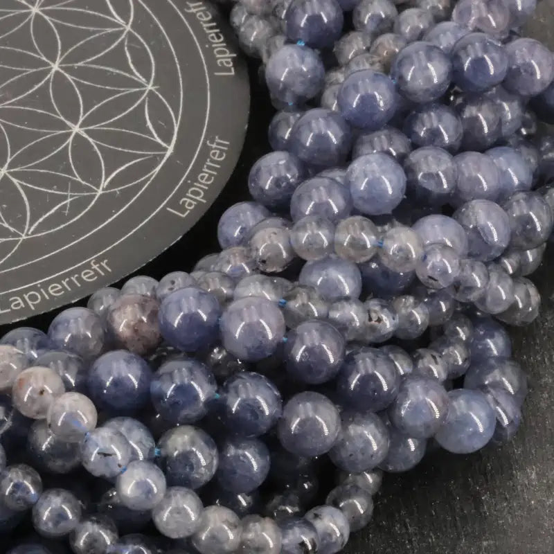 Perle de lithothérapie en iolite, diamètre 6 mm