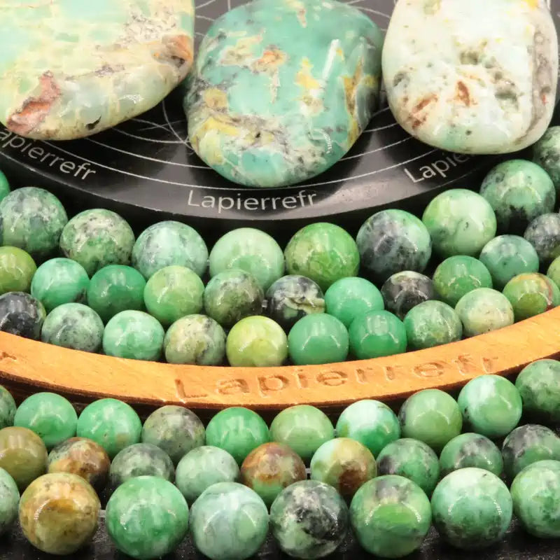 Perle de lithothérapie en variscite, diamètre 6 mm