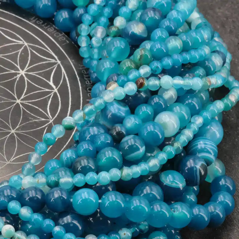 Perles rondes d'Agate Bleue en vrac, pierre teintée bleue pour bracelet et collier