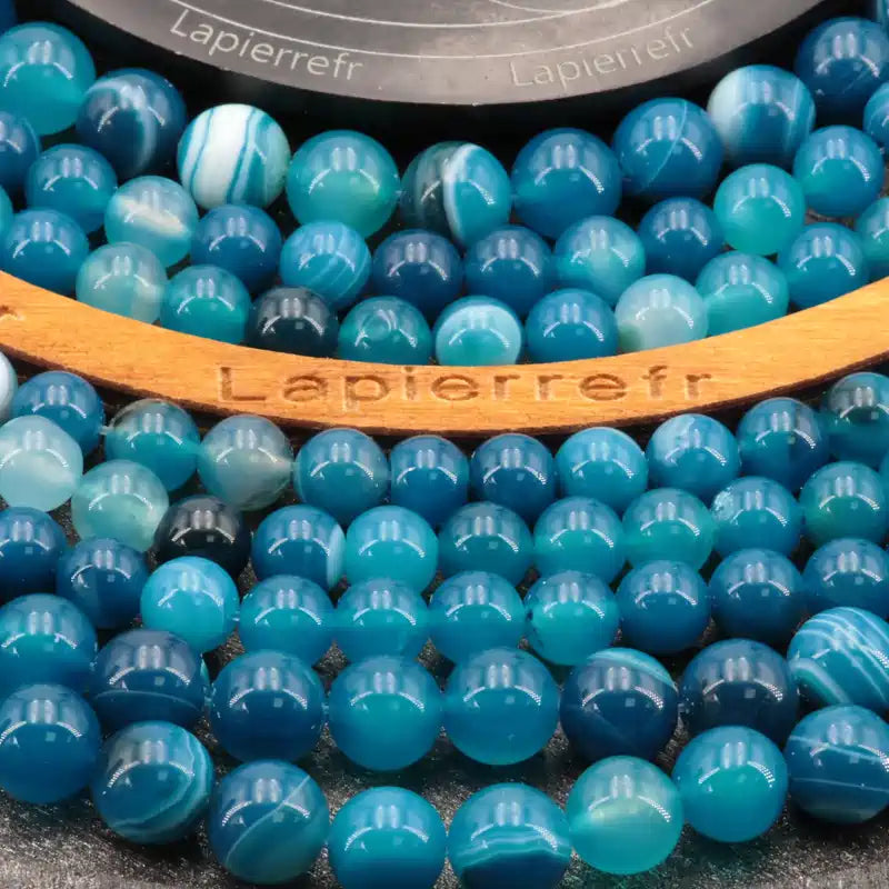 Fil de perles d'Agate Bleue, pierre ronde de qualité AA pour création de bijoux