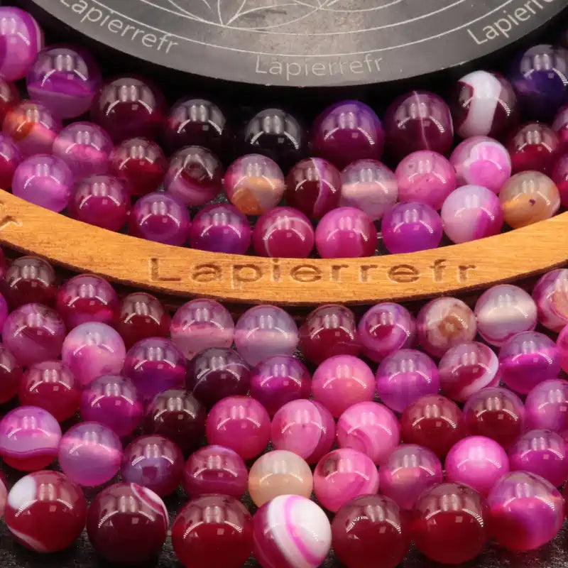 Fil de perles d'Agate Magenta, pierre ronde rose vif pour création de bijoux