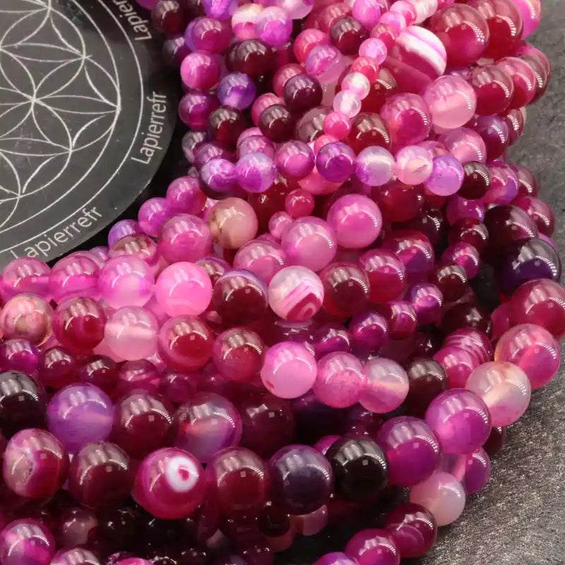 Perles rondes d'Agate Magenta en vrac, pierre teintée magenta pour bracelet et collier