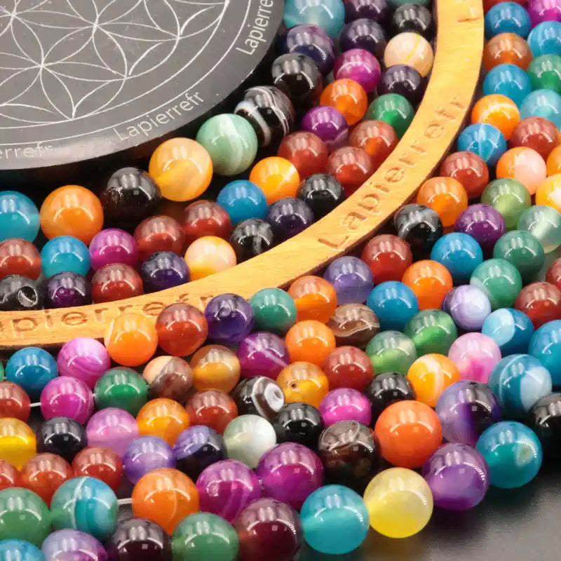 Perles Agate Multi Couleur ronde en 4/6/8/10 mm pour la création de bijoux