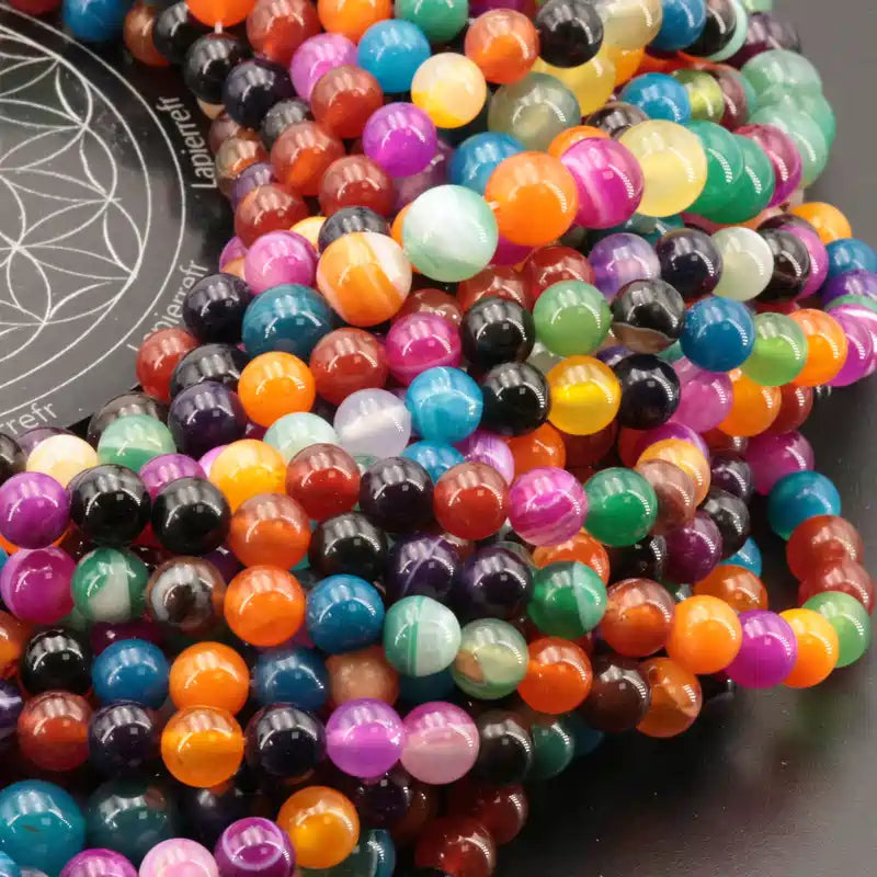 Perles Agate Multi Couleur ronde en 4/6/8/10 mm pour la création de bijoux