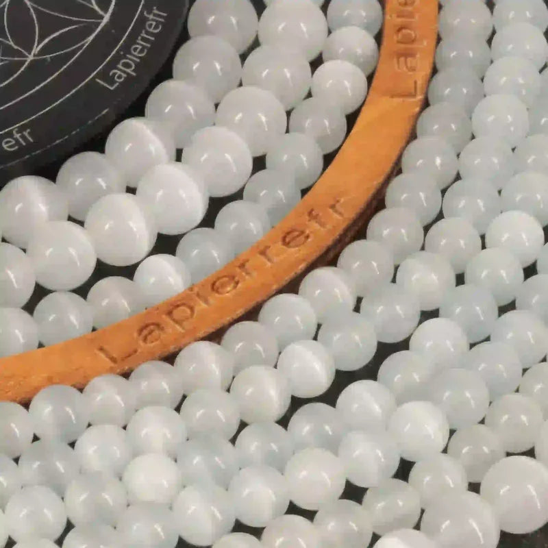Perles naturelles Oeil de chat blanc ronde en 4/6/8/10mm pour fabrication de bijoux