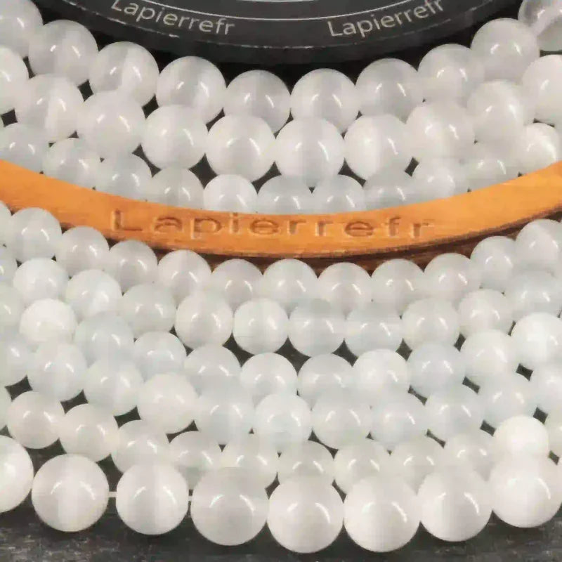 Perles naturelles Oeil de chat blanc ronde en 4/6/8/10mm pour fabrication de bijoux