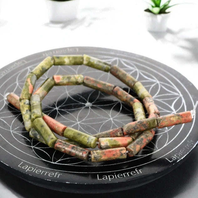 Perles tube d'Unakite en pierre naturelle 4mm, lot de 26 pour création de bijoux