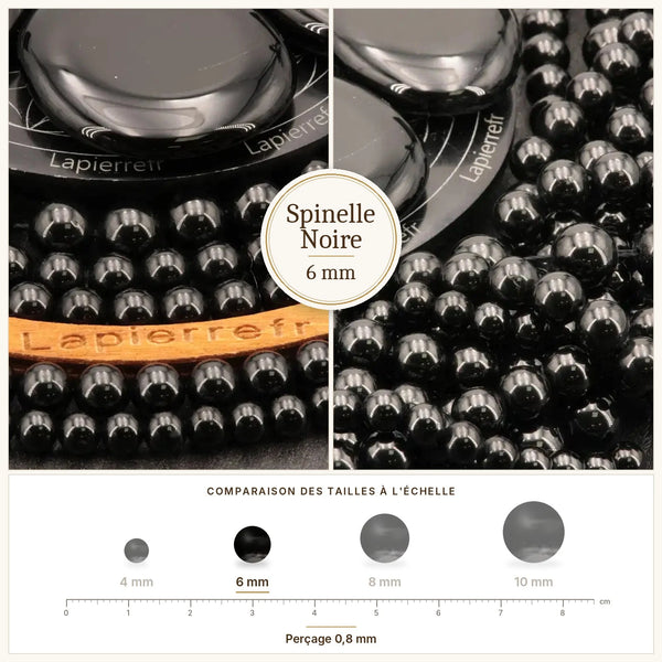 Perles noires brillantes de spinelle, diamètre 6 mm