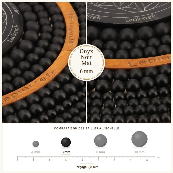 Perles noires mates d'onyx, diamètre 6 mm
