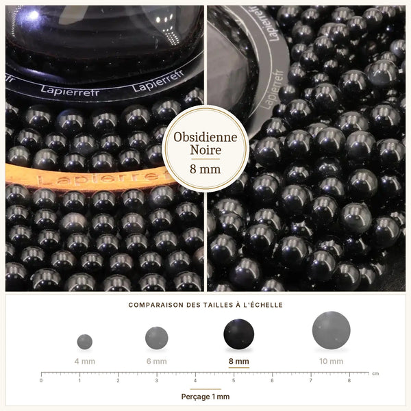 Perle noire brillante en obsidienne noire 8 mm