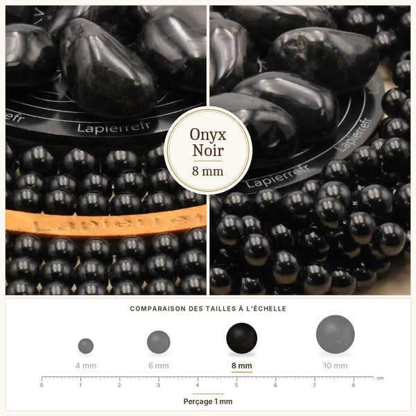 Perle noire en onyx noir 8 mm, pierre naturelle ronde