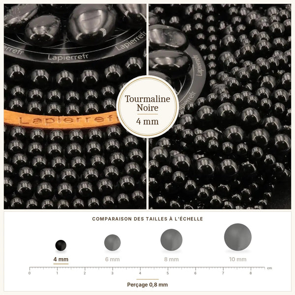 Perles noires en tourmaline noire 4 mm, petites perles rondes
