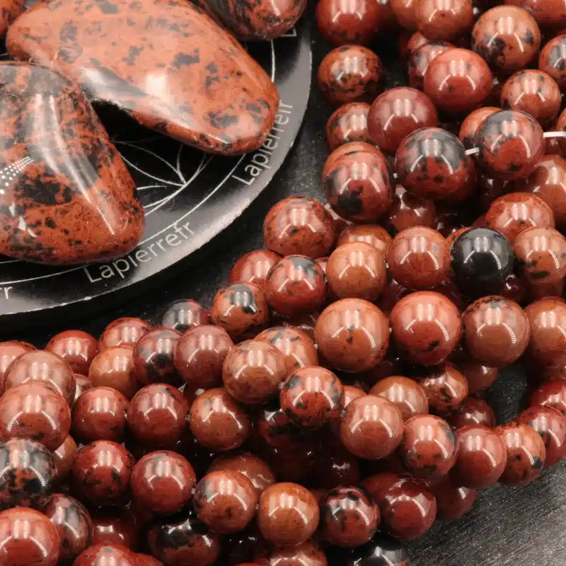 Perles rondes d'Obsidienne Acajou en vrac, pierre naturelle brun acajou pour bracelet et collier