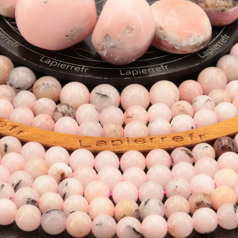 Perle en pierre naturelle opale rose ronde et polie 6 mm