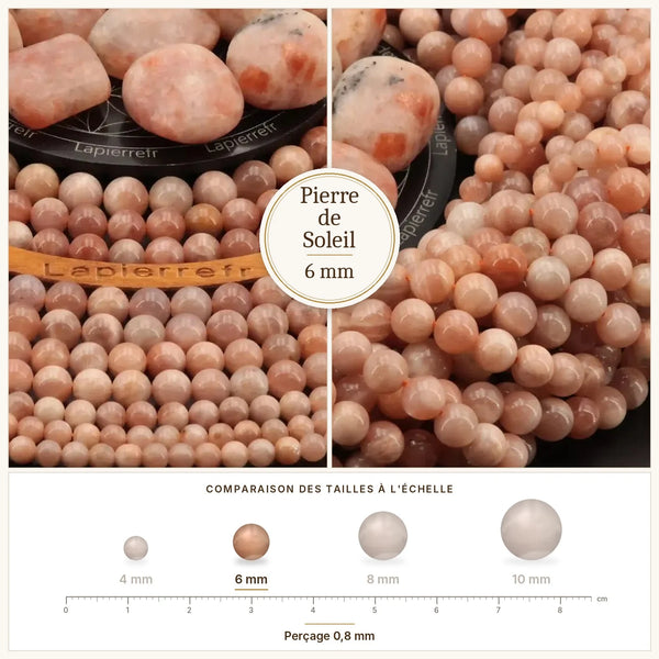 Perles orange cuivré pailletées en pierre de soleil 6 mm