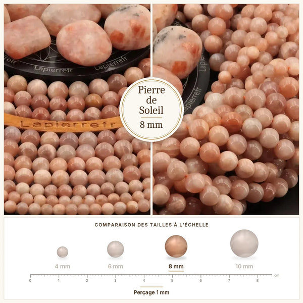 Perle orange scintillante en pierre de soleil 8 mm