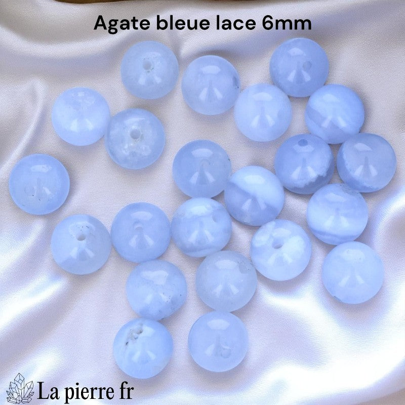 Perles Agate Bleue Lace Naturelle ronde 6mm