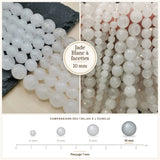 Grosses perles Jade Blanc à facettes 10 mm