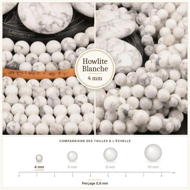 Fil de perles howlite blanche rondes et polies en pierre naturelle