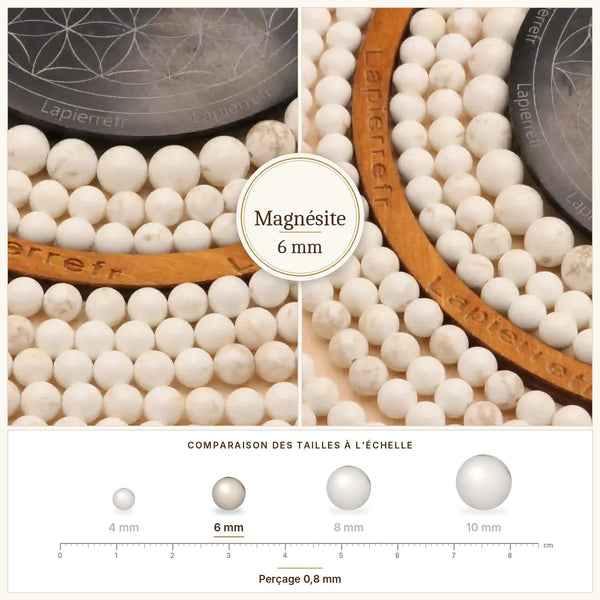 Perles blanches veinées de gris en magnésite de 6 mm