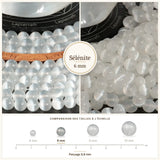 Perles Sélénite 6 mm en pierre naturelle, Qualité AAA