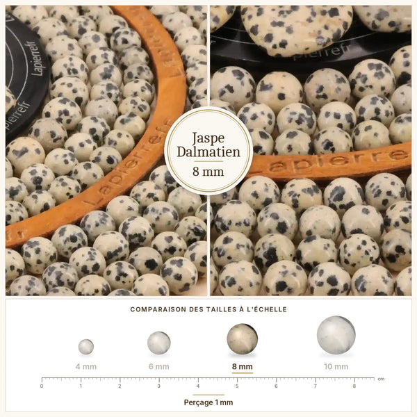 Perles blanches à points noirs en jaspe dalmatien 8 mm