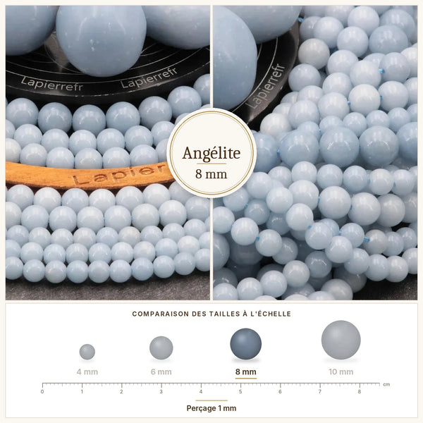 Perles bleu ciel nuancées en angélite naturelle 8 mm