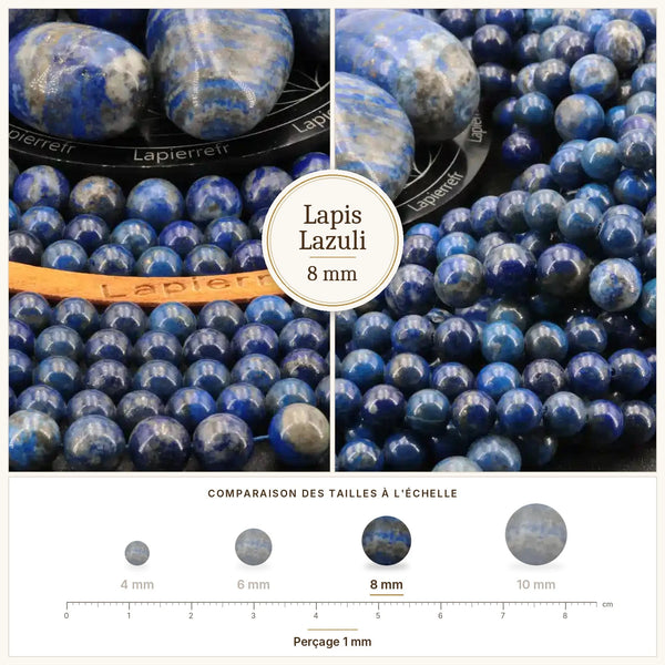 Perles lapis lazuli bleu nuit pailletées d'or, diamètre 8 mm