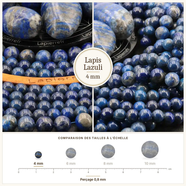 Perles bleu nuit pailletées d'or en lapis lazuli 4 mm