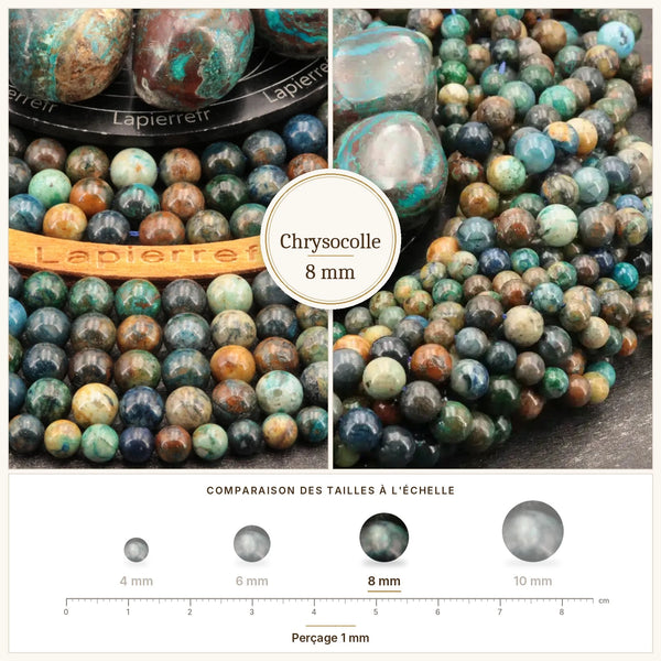 Perles bleu turquoise et vertes en chrysocolle naturelle 8 mm