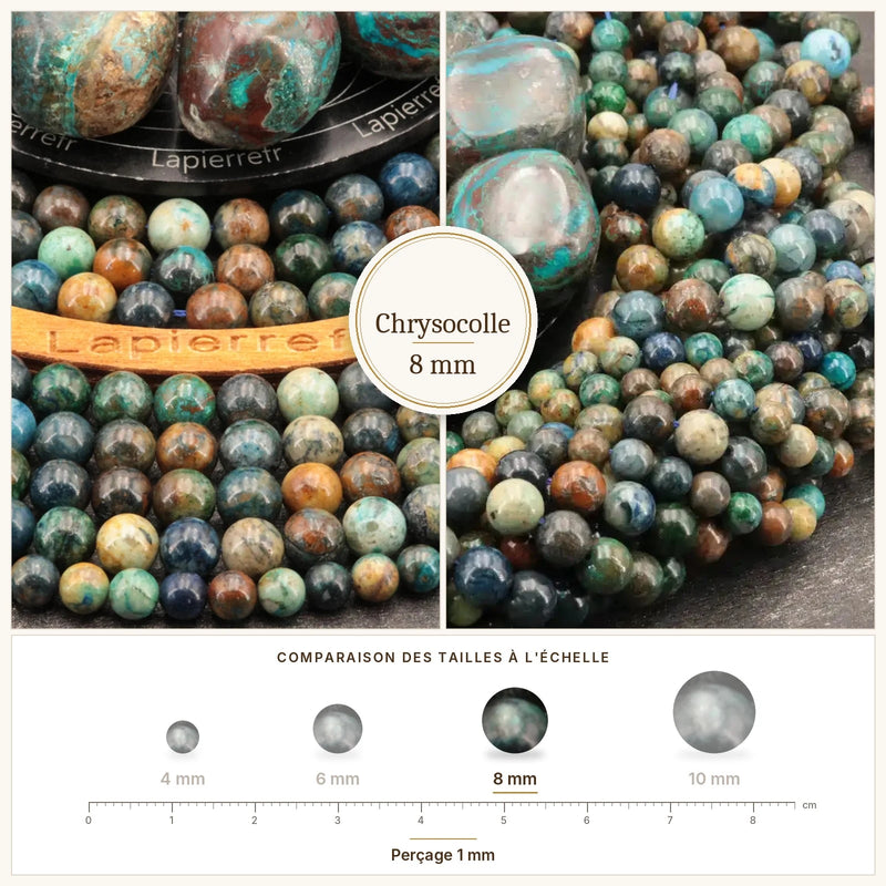 Fil de perles chrysocolle rondes et polies en pierre naturelle