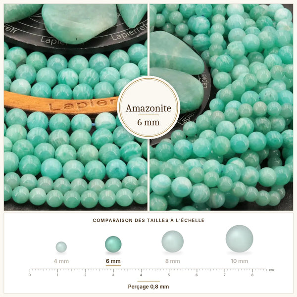Perles bleu-vert en amazonite naturelle de 6 mm