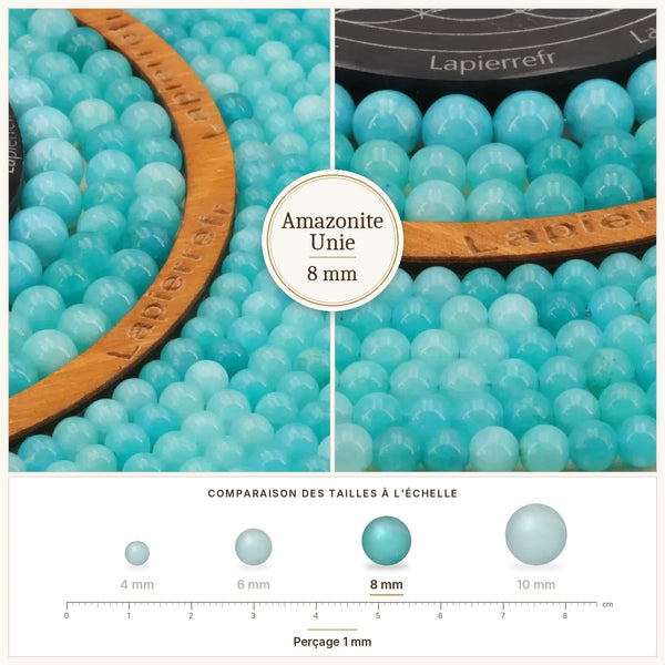 Perle bleu-vert en amazonite unie de 8 mm, ronde et polie