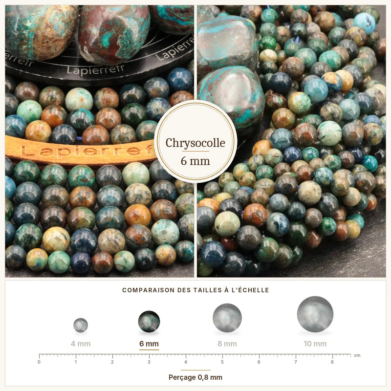 Fil de perles chrysocolle rondes et polies en pierre naturelle