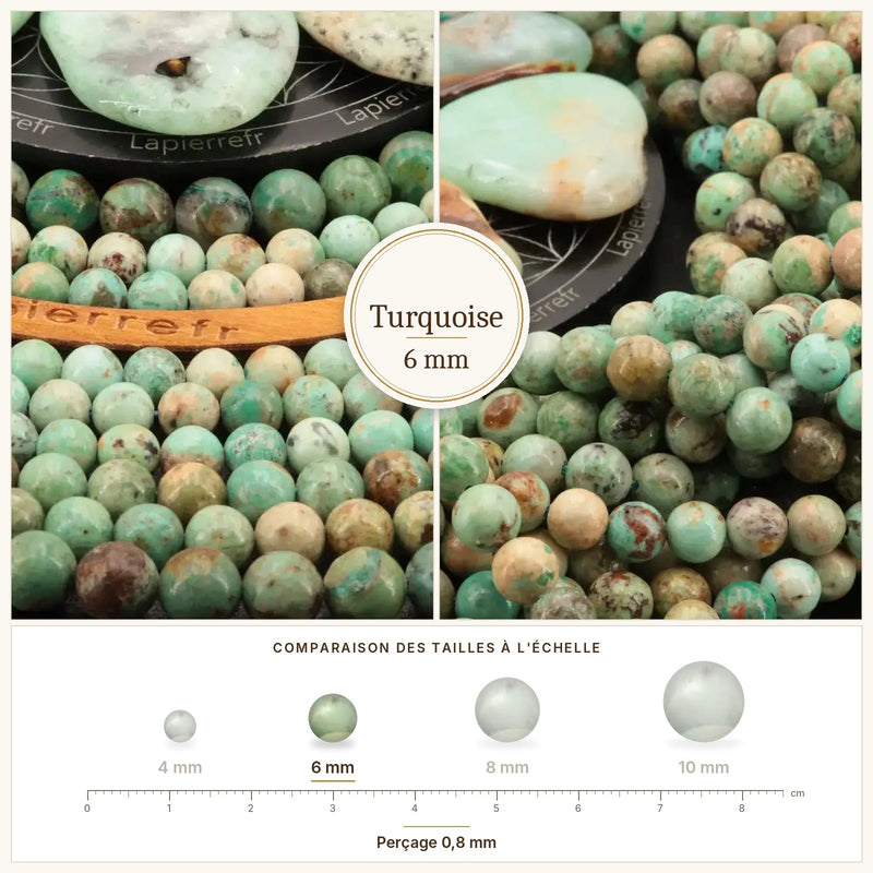 Fil de perles turquoise rondes et polies en pierre naturelle