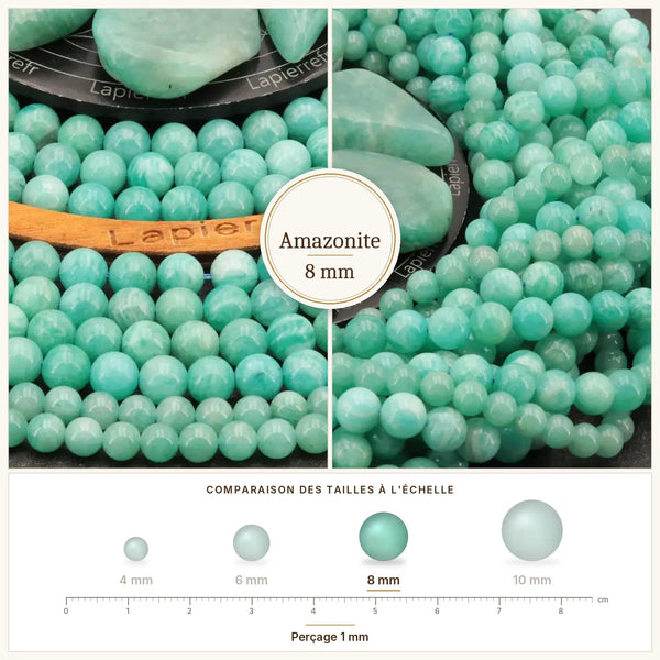 Perles bleu-vert veinées de blanc en amazonite 8 mm
