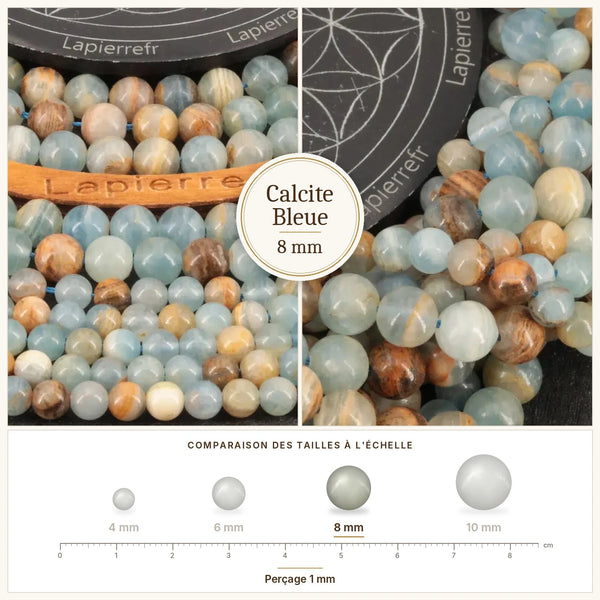 Perles bleues en calcite bleue naturelle 8 mm, teinte bleu ciel