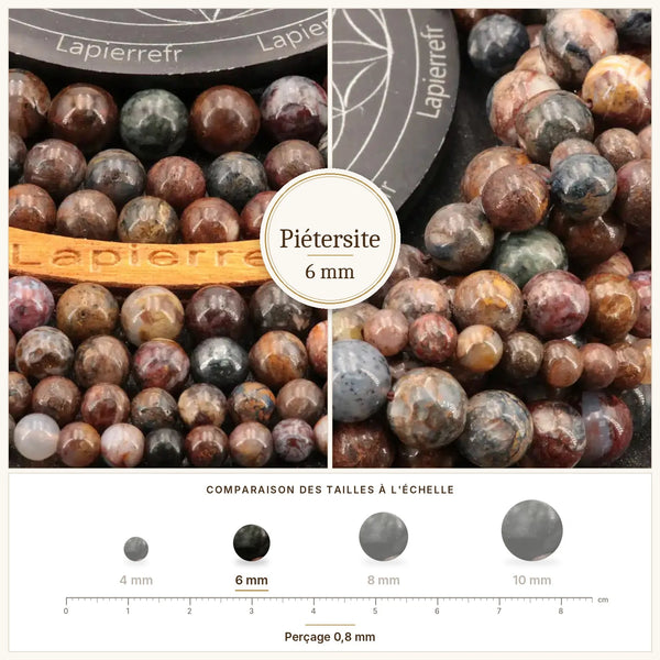 Perles bleues et marron aux reflets mouvants en piétersite 6 mm