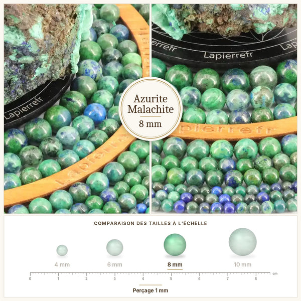 Perles bleues et vertes en azurite malachite 8 mm