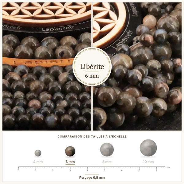 Perles libérite 6 mm bleu-gris en pierre naturelle