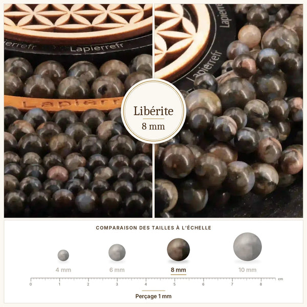 Perles bleu-gris en libérite de 8 mm pour bijoux